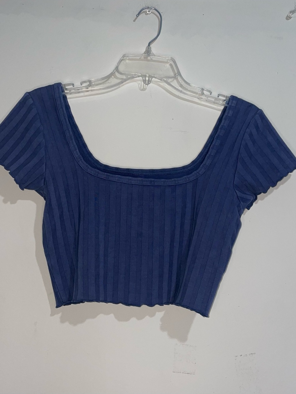 Offline By Aerie Navy Ribbed Ruffle Cropped Cotton Blend M Tee Boho Classic
